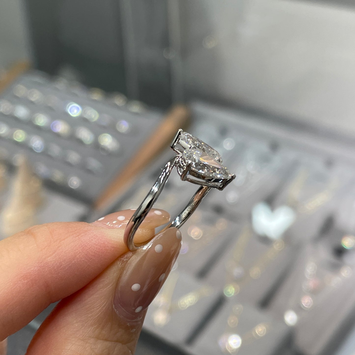 Lab diamond pear shape 2ct duo wavy ring
