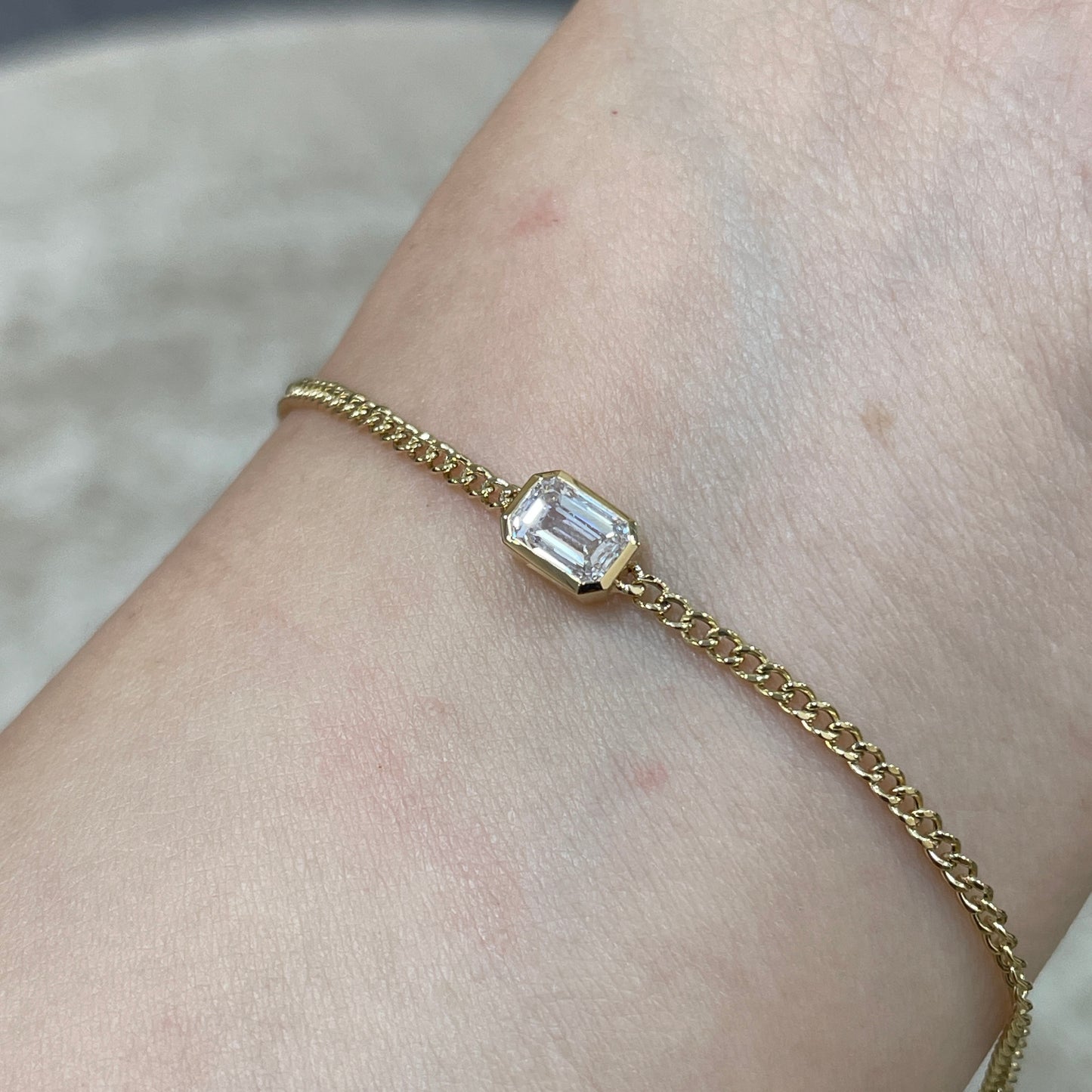 Lab diamond Emerald cut  0.6ct bezel with 1.8mm Cuban bracelet