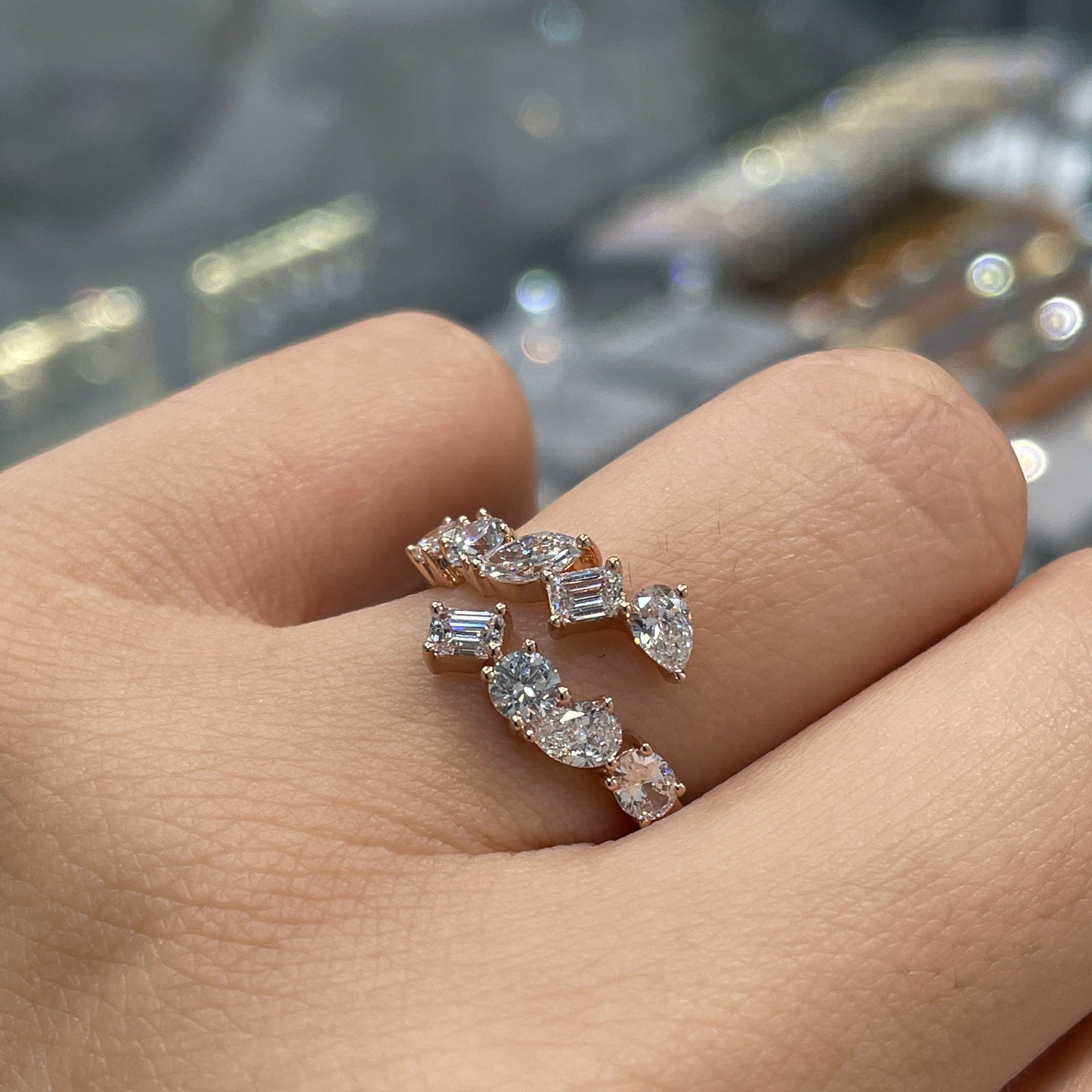 Lab diamond fancy shape 1.35ct irregular open ring