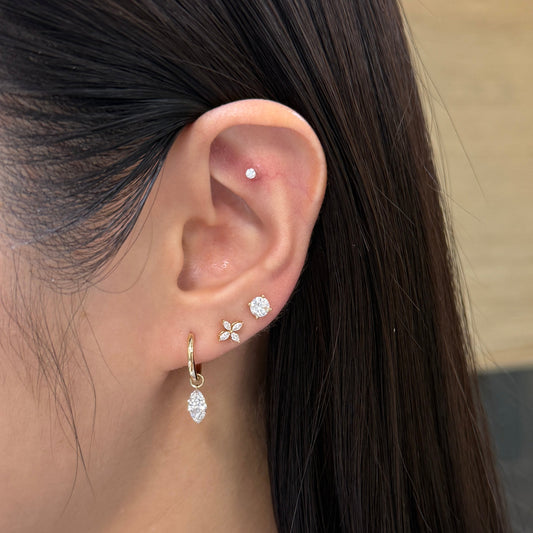 9k Lab diamond marquise shape 1ct floating 10mm thicker hoop earrings-pair