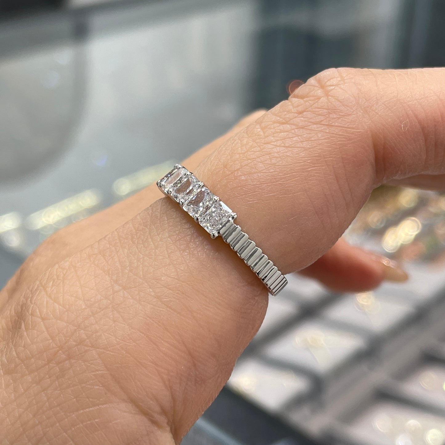 Lab diamond Radiant cut 1.35ct half eternity straight vertical line band ring