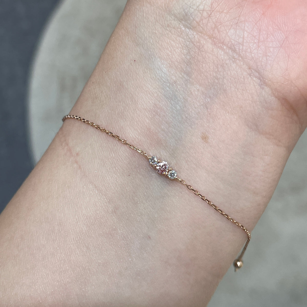 Lab pink diamond round 0.16ct three stone setting bracelet