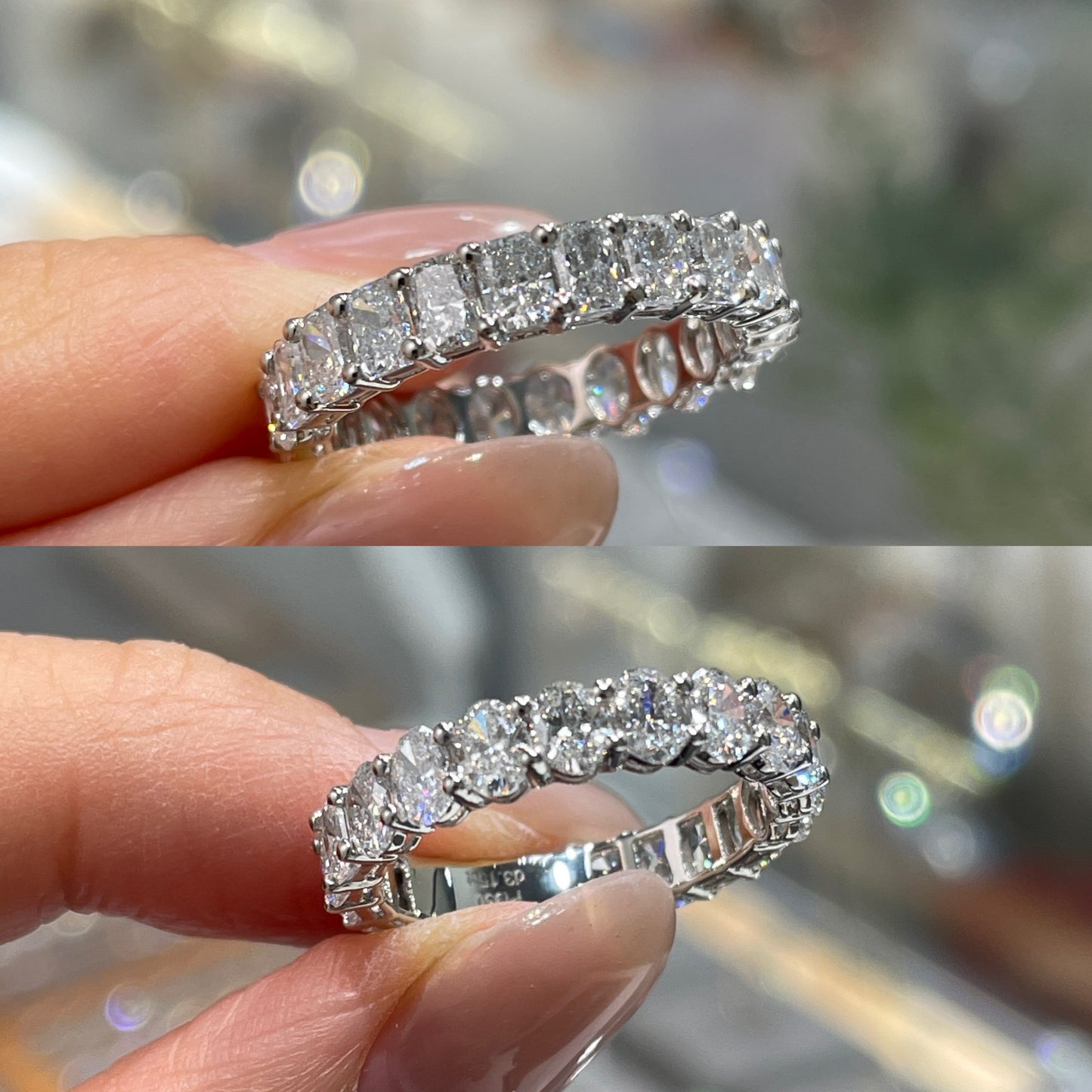 Lab diamond oval & radiant cut half half 3ct full eternity ring