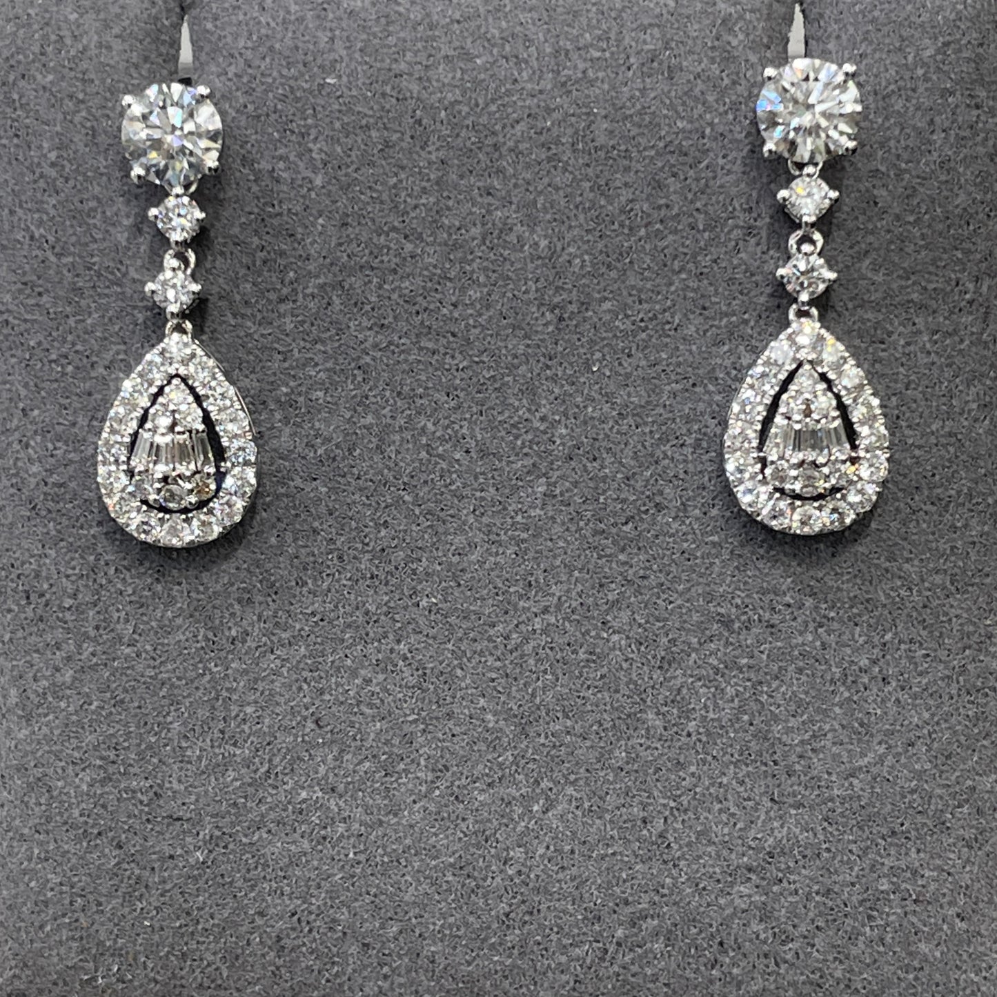 Lab diamond round and pear removable drop earrings-pair