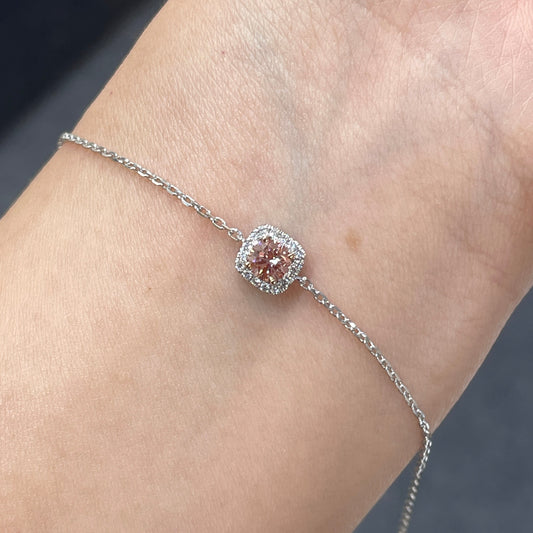 Lab pink diamond round 0.45ct halo bracelet