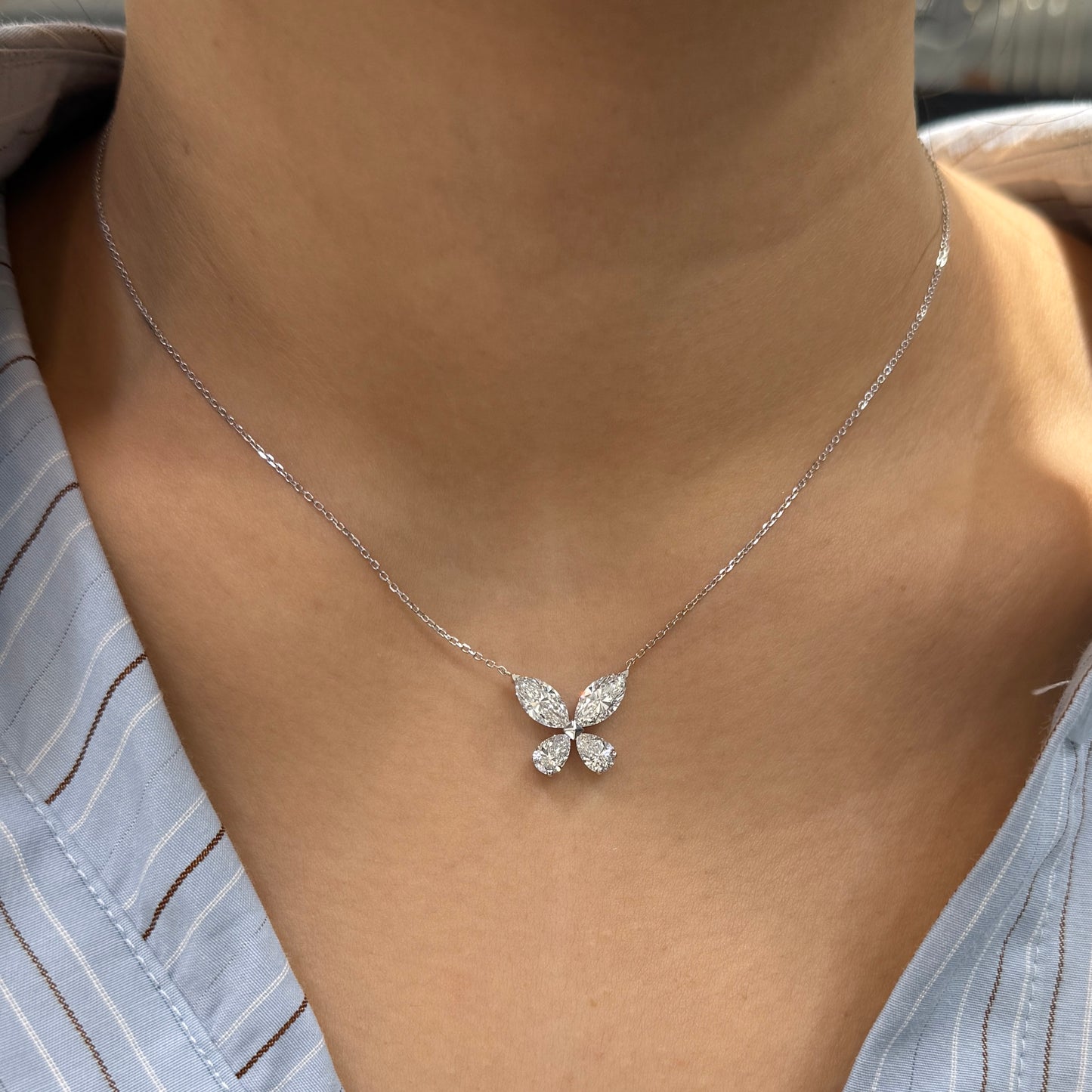 Lab diamond Marquise and Pear shape 2ct butterfly necklace