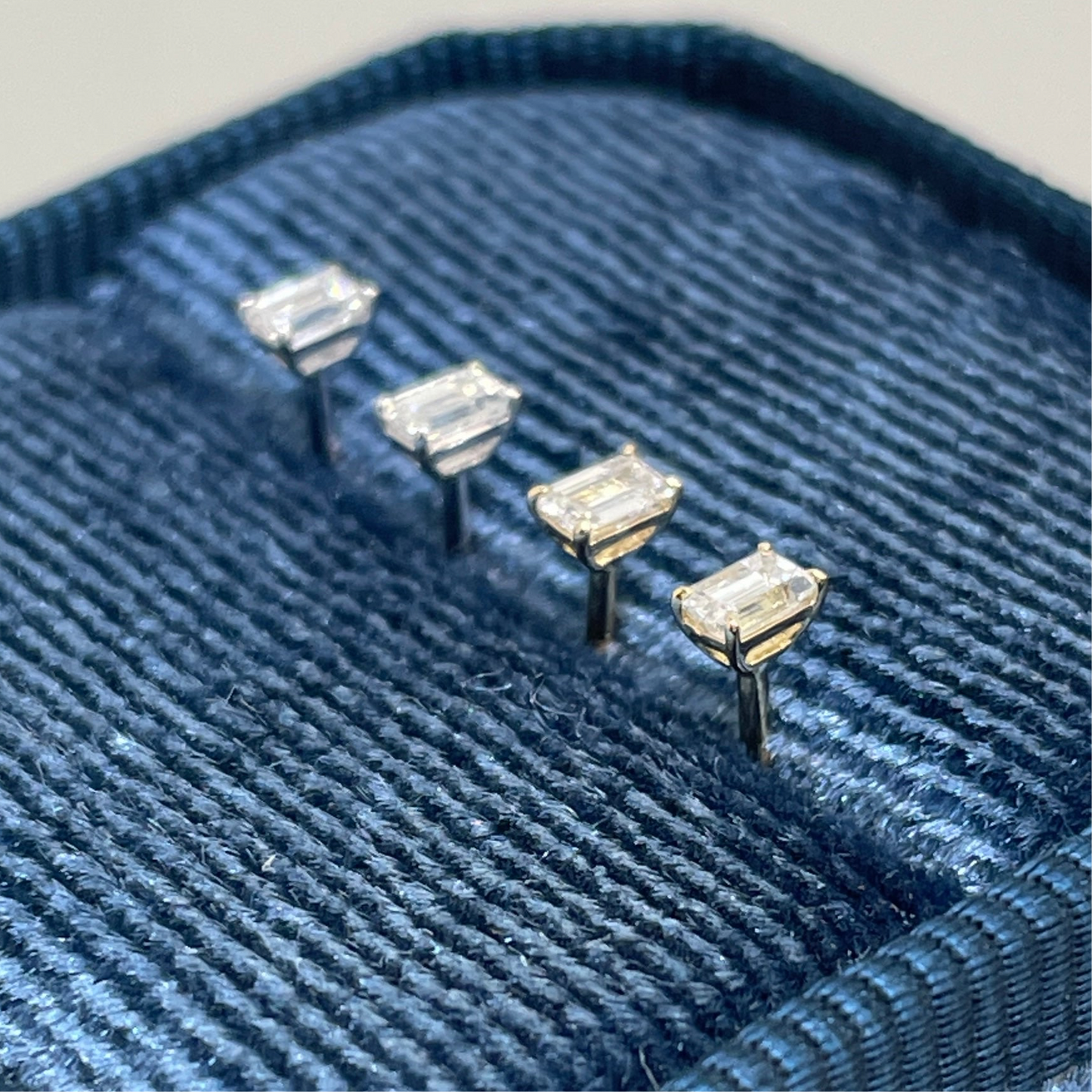Lab diamond emerald cut 0.2ct four prong stud earrings-pair