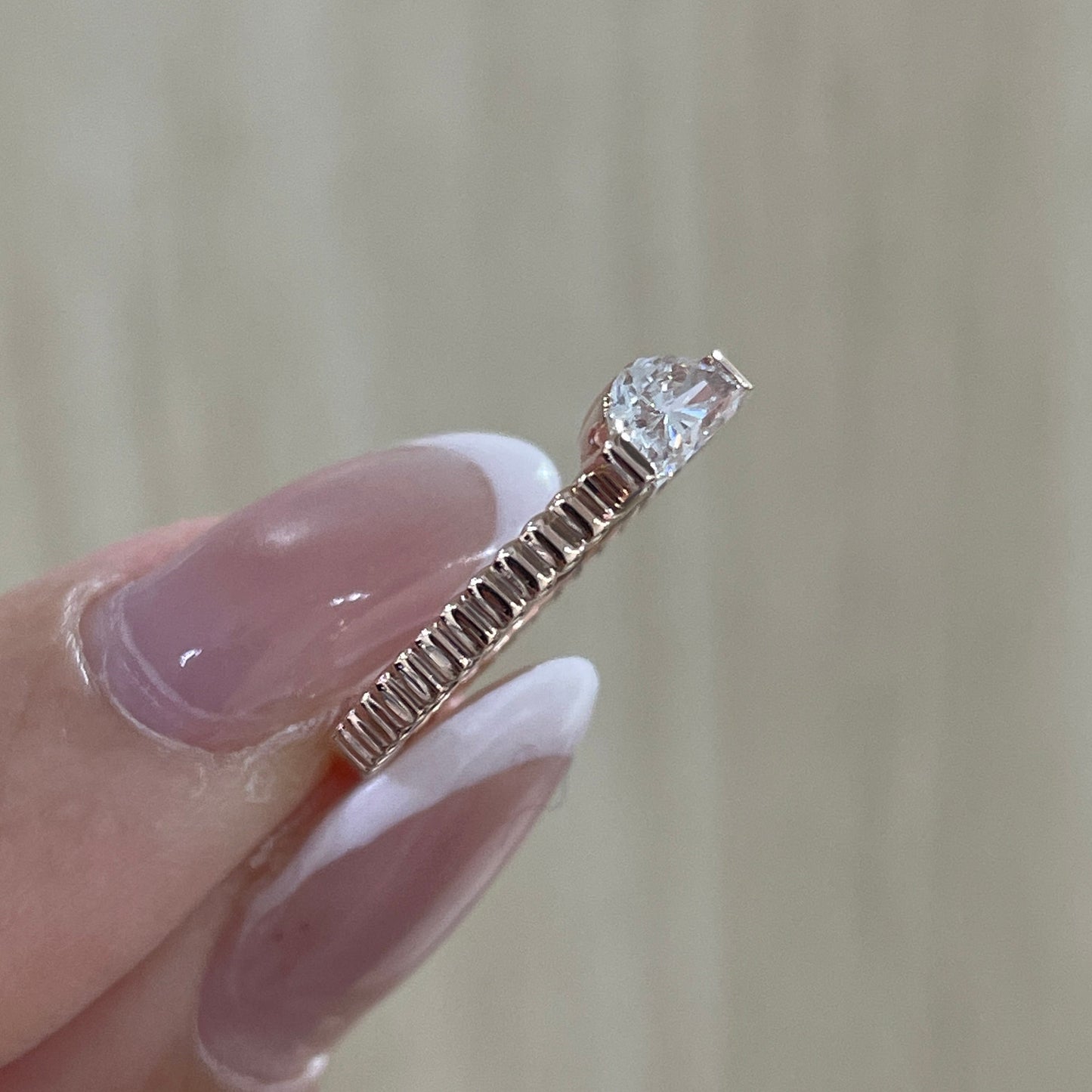 9k Lab diamond baby half moon 0.3ct vertical line band pinky ring