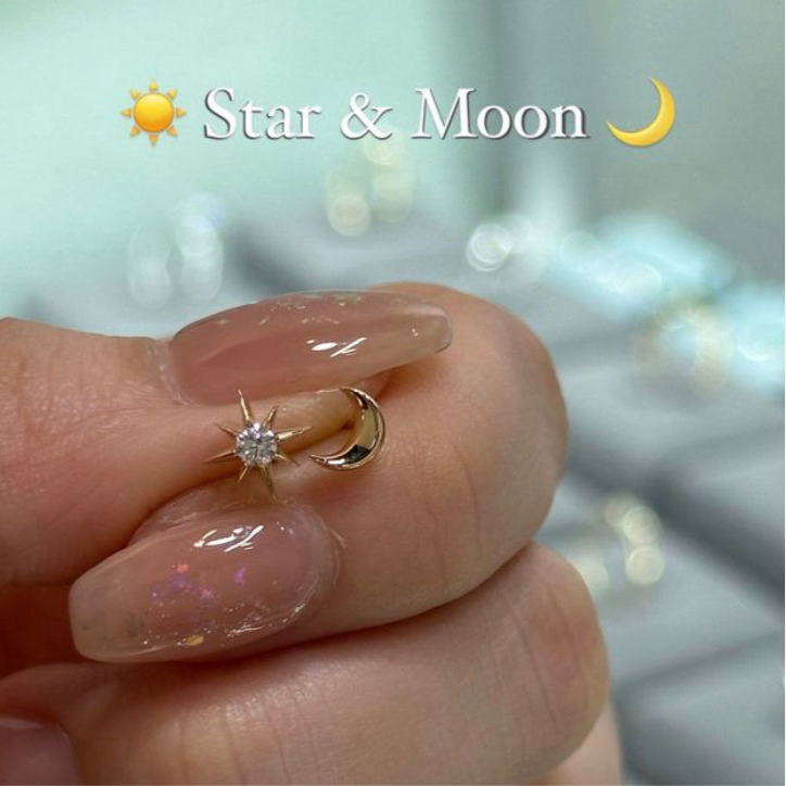 Lab diamond Sun & Moon stud earrings-pair