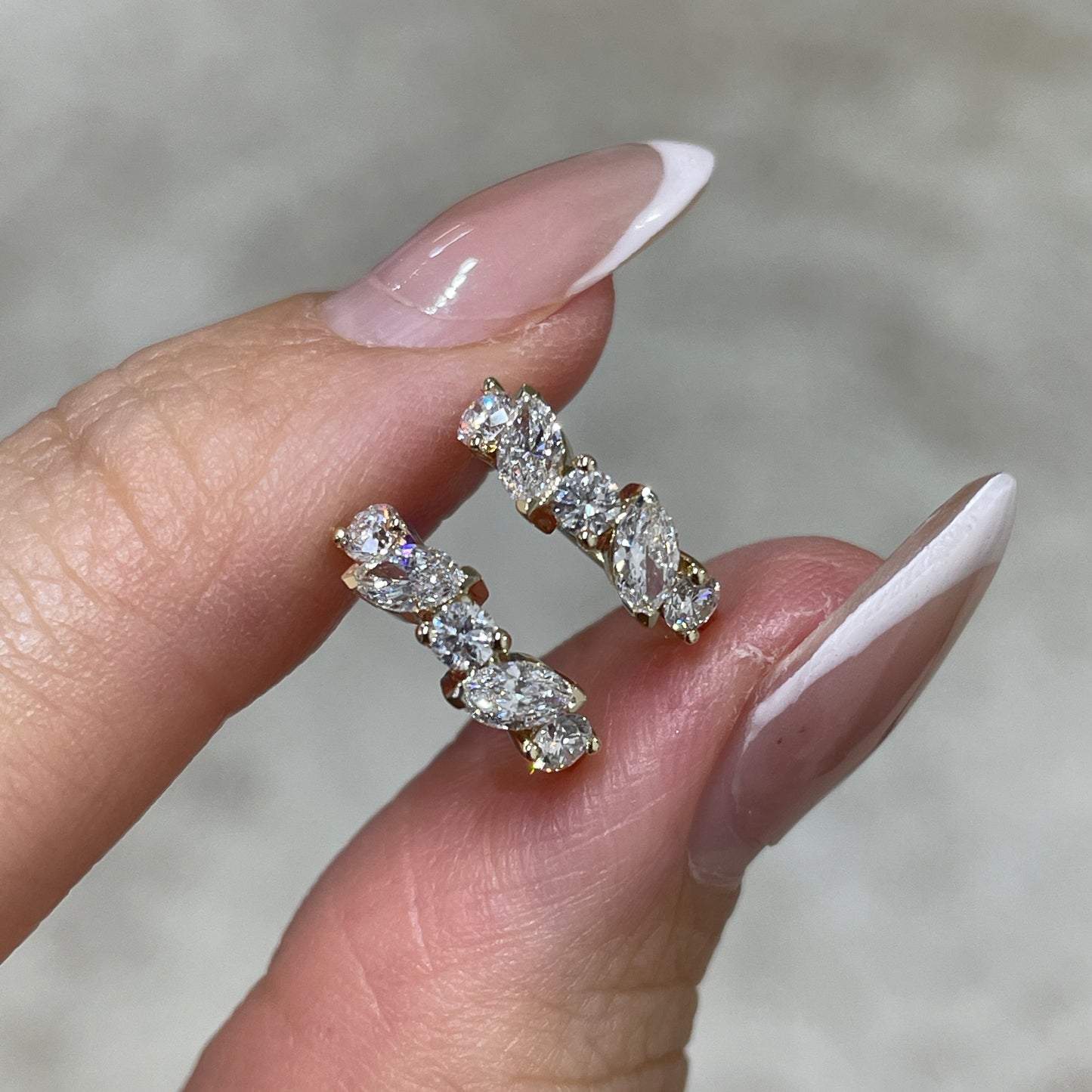 9k Lab diamond marquise and round 0.75ct mix irregular 10mm hoop earrings - pair￼
