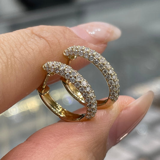 9k Lab diamond round 0.5ct three row 12mm hoop earrings-pair