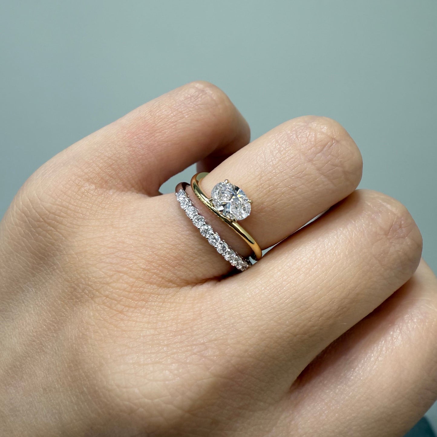 Lab diamond oval shape 0.7ct wavy ring