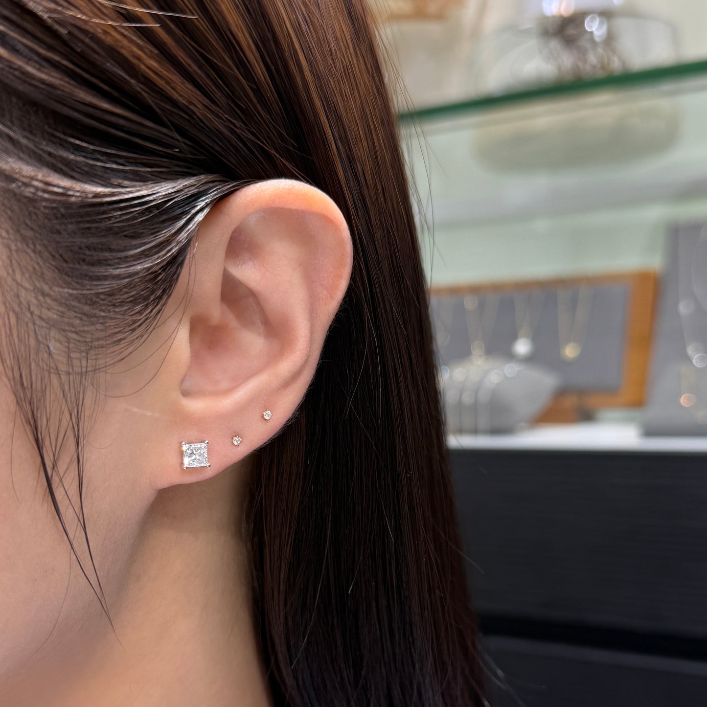 Lab diamond Princess 1ct four-prong stud earrings-pair