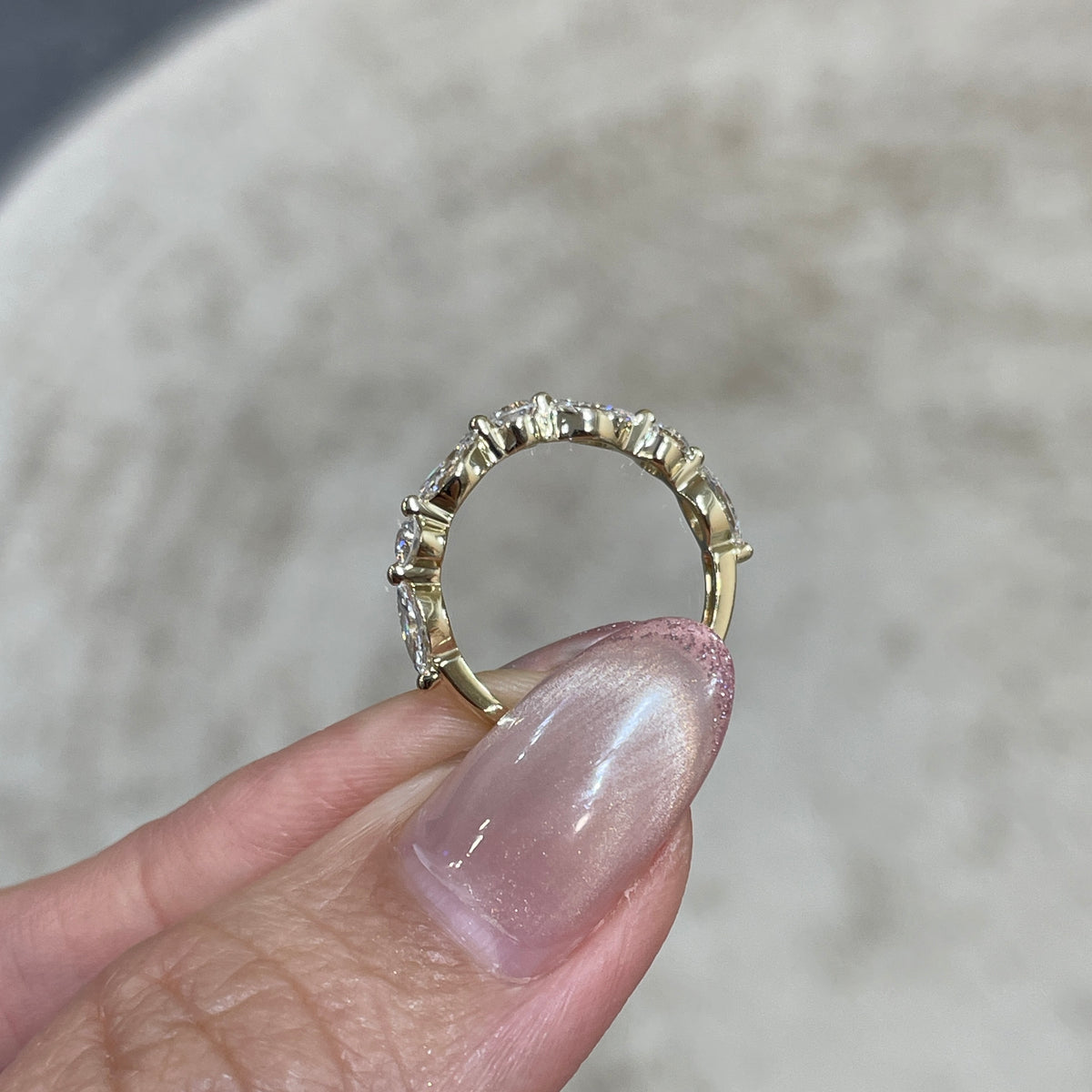 9k Lab diamond marquise round mix 0.6ct half eternity ring