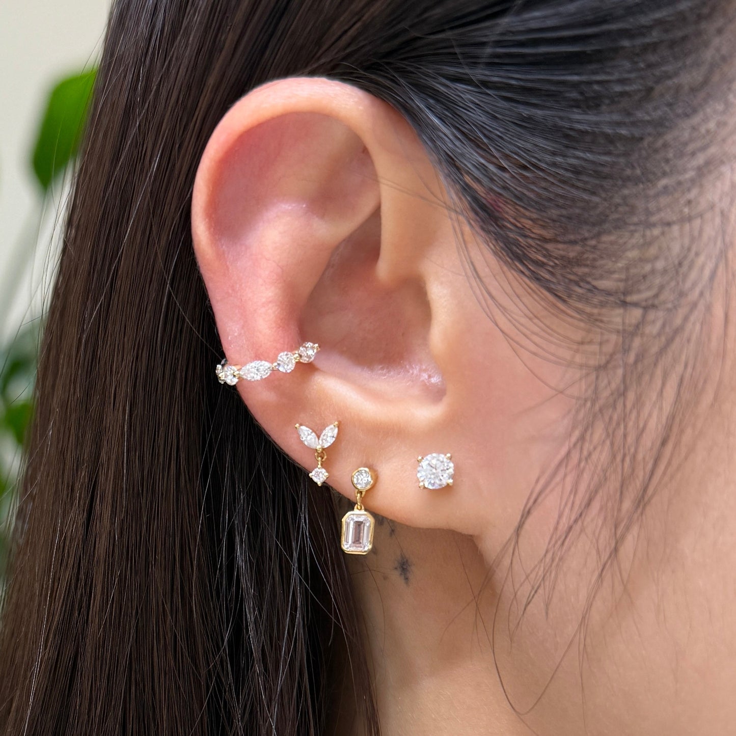 9k Lab diamond marquise shape and round 0.5ct mix 10mm ear cuff - each