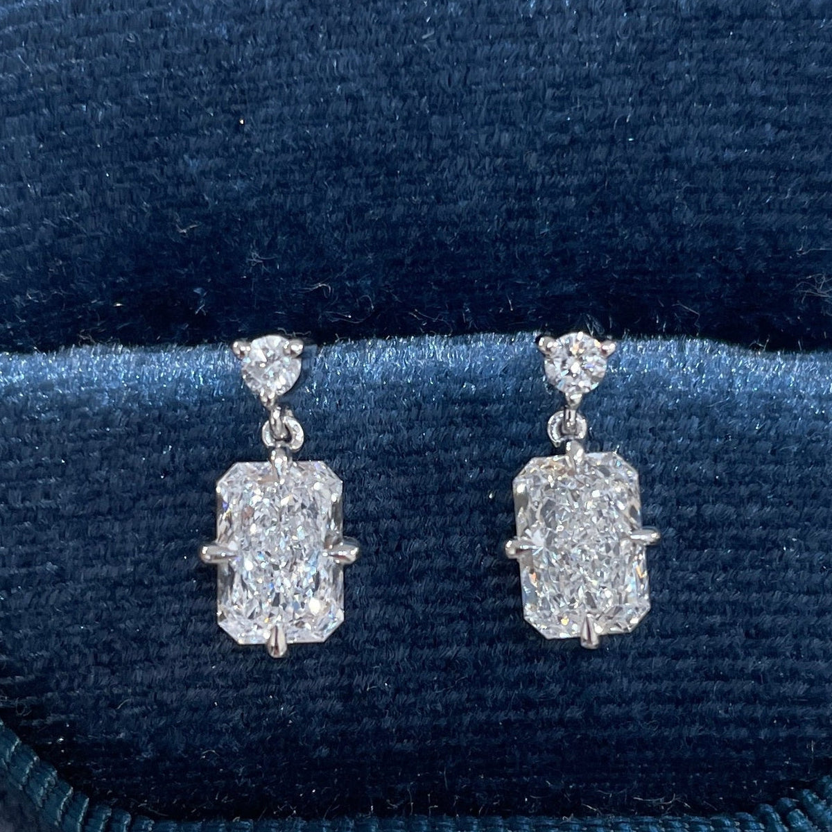 Lab diamond round and radiant cut 2.1ct swing stud earrings-pair
