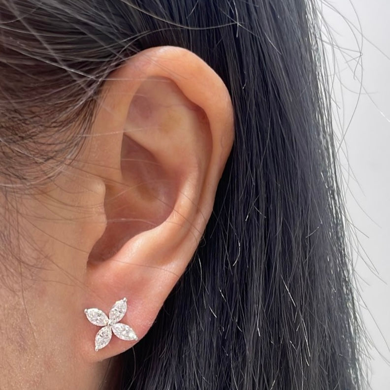 Lab diamond Marquise shape 1.6ct flower stud earrings-pair