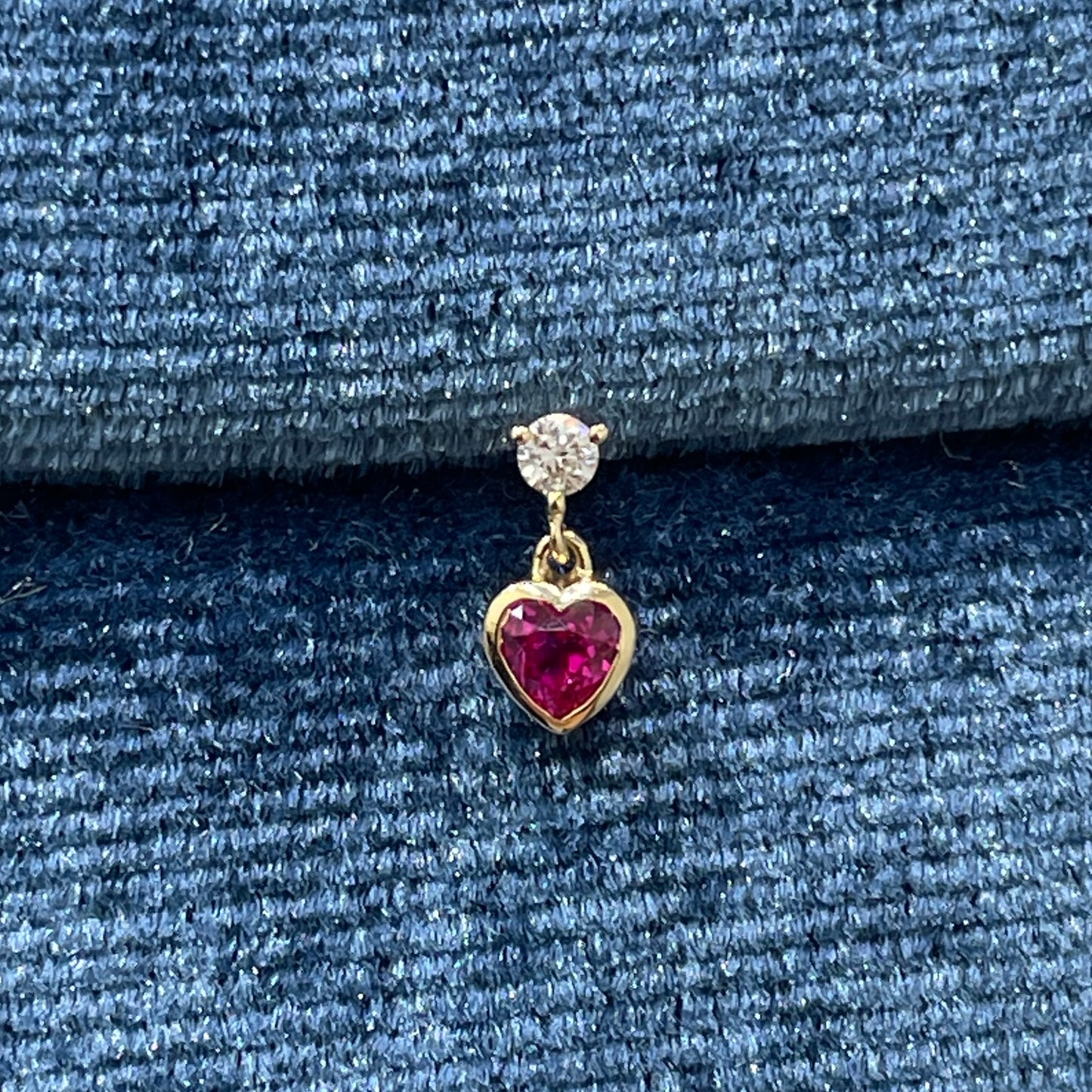 Lab Ruby heart shape 0.15ct swing little diamond stud earring-each