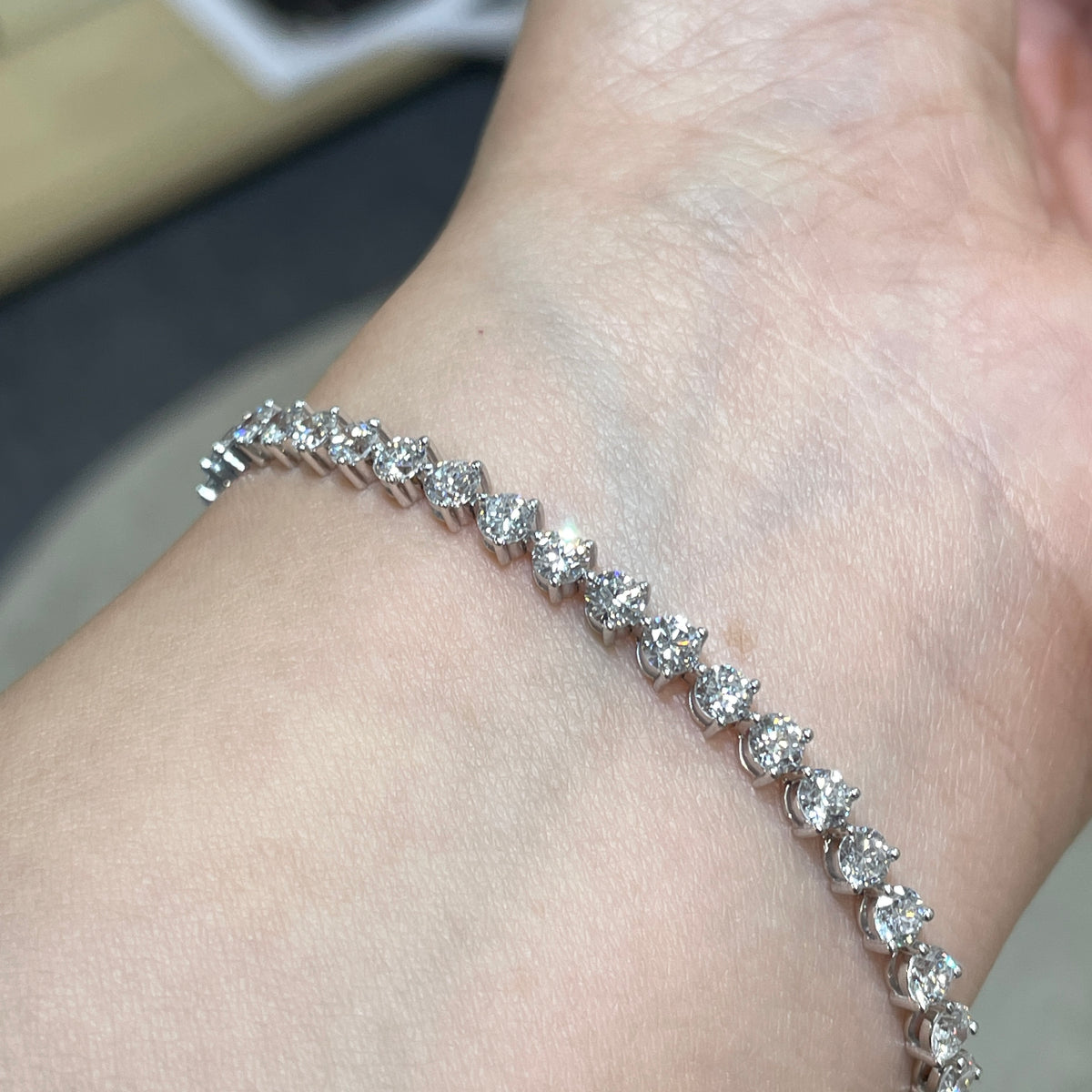 Lab diamond round 5.2ct three-prong tennis bracelet