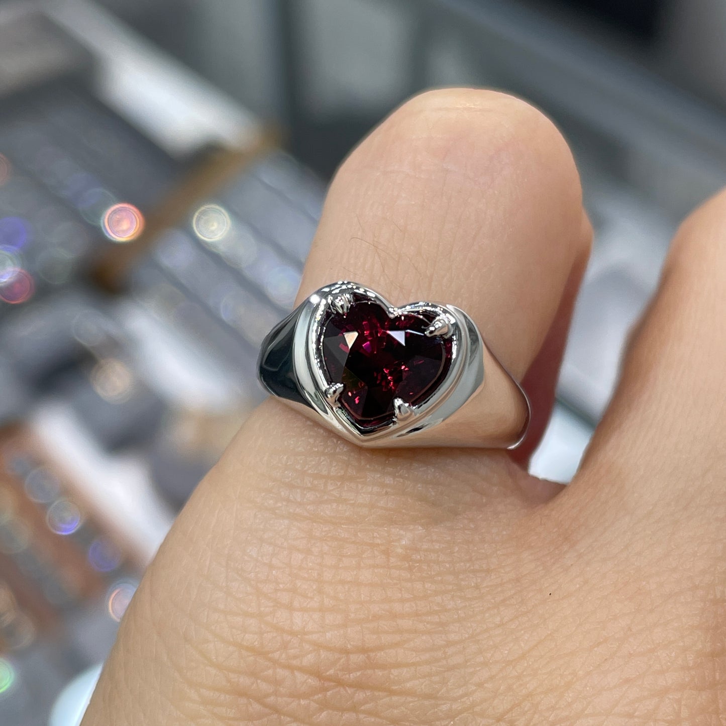 Lab Ruby heart 1.5ct solitaire ring