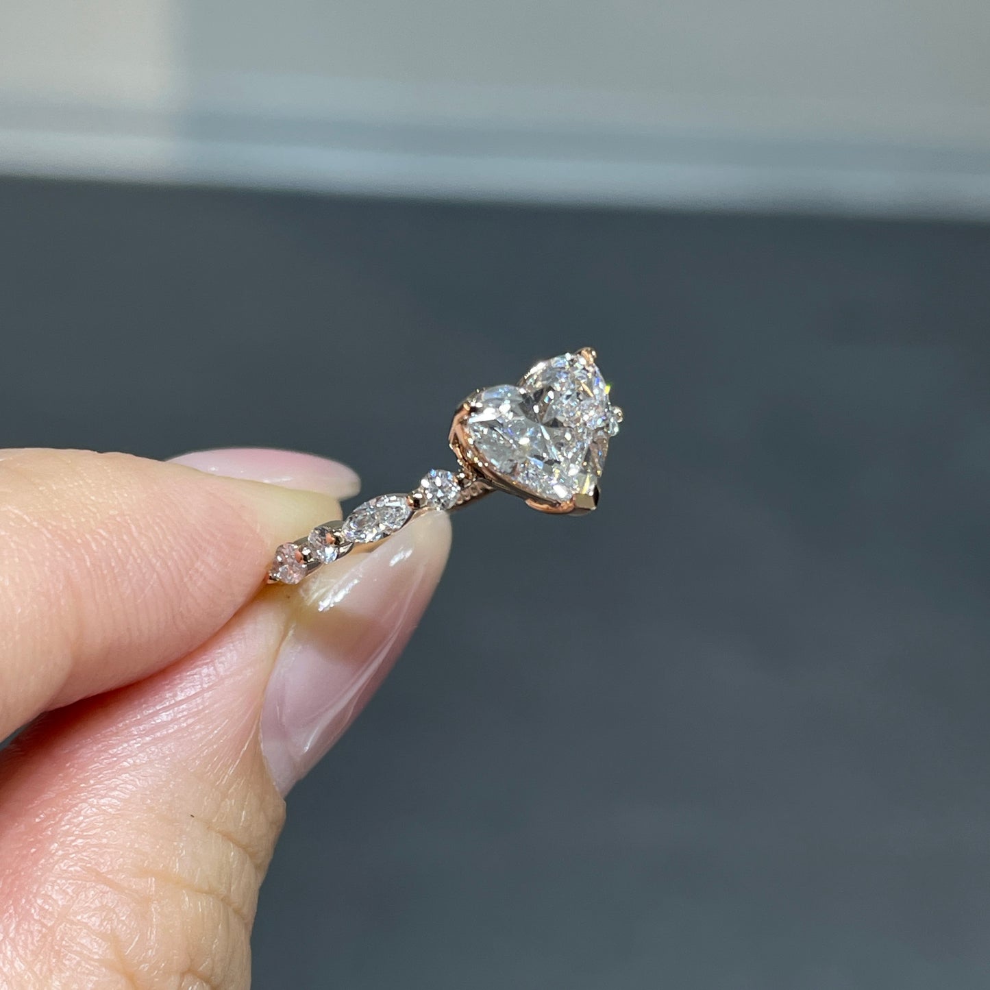 IGI Lab diamond heart shape 1.3ct marquise and round mix pave ring