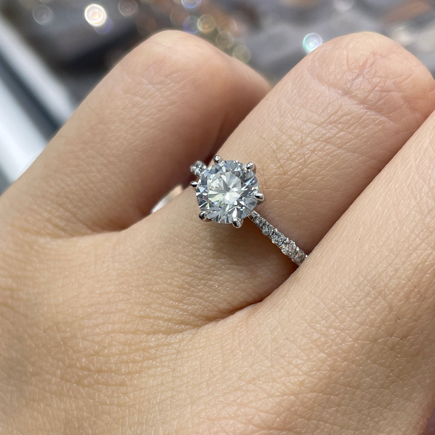IGI lab diamond round 1ct six-prong pave ring