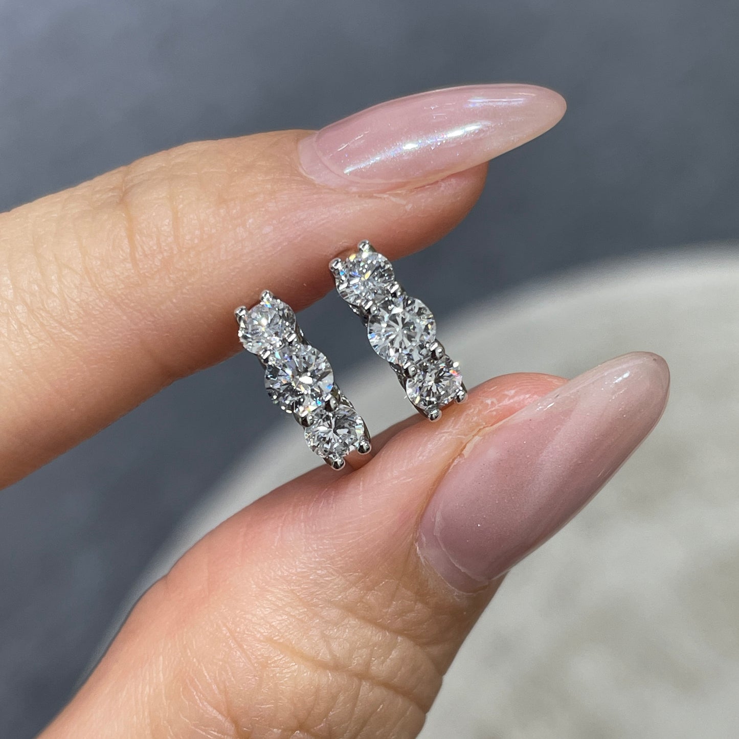 9k Lab Diamond round trio 1ct 10mm hoop earrings-pair