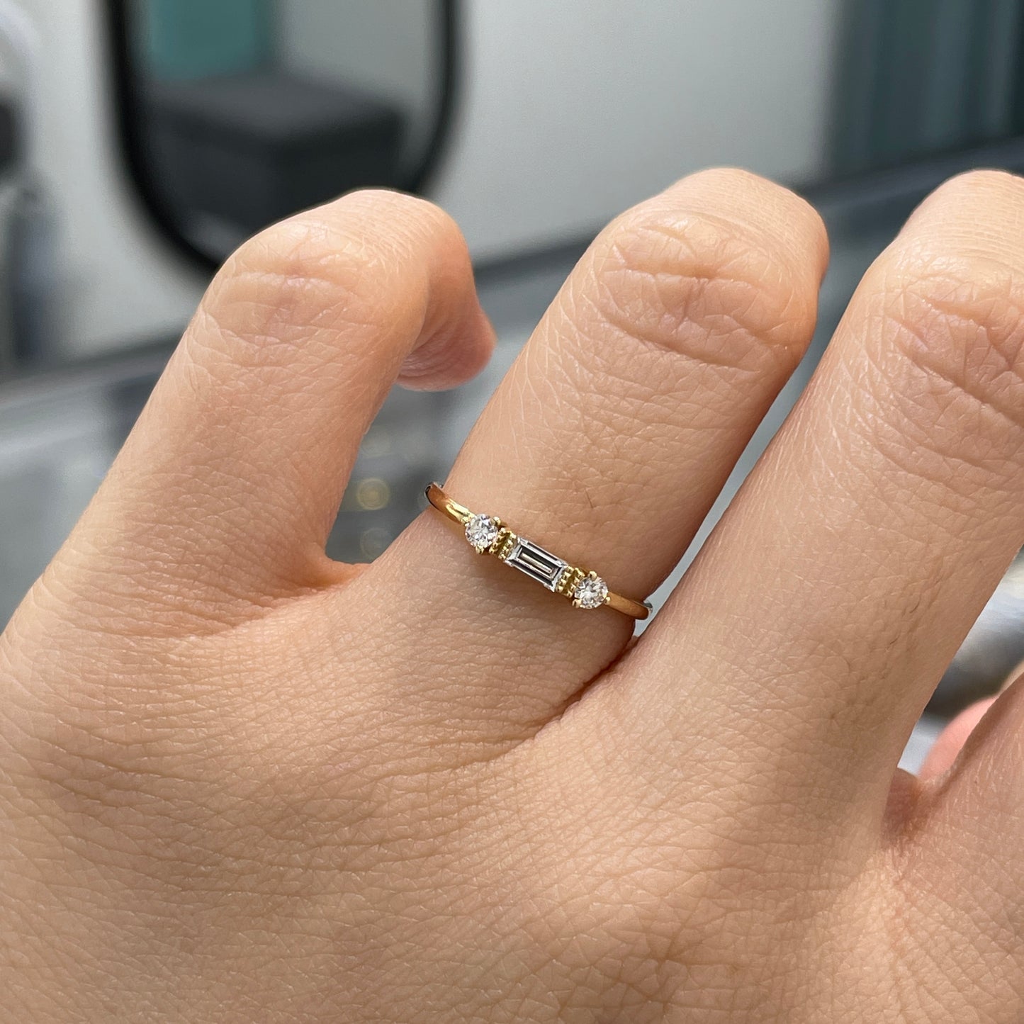 Lab diamond baguette and round ring