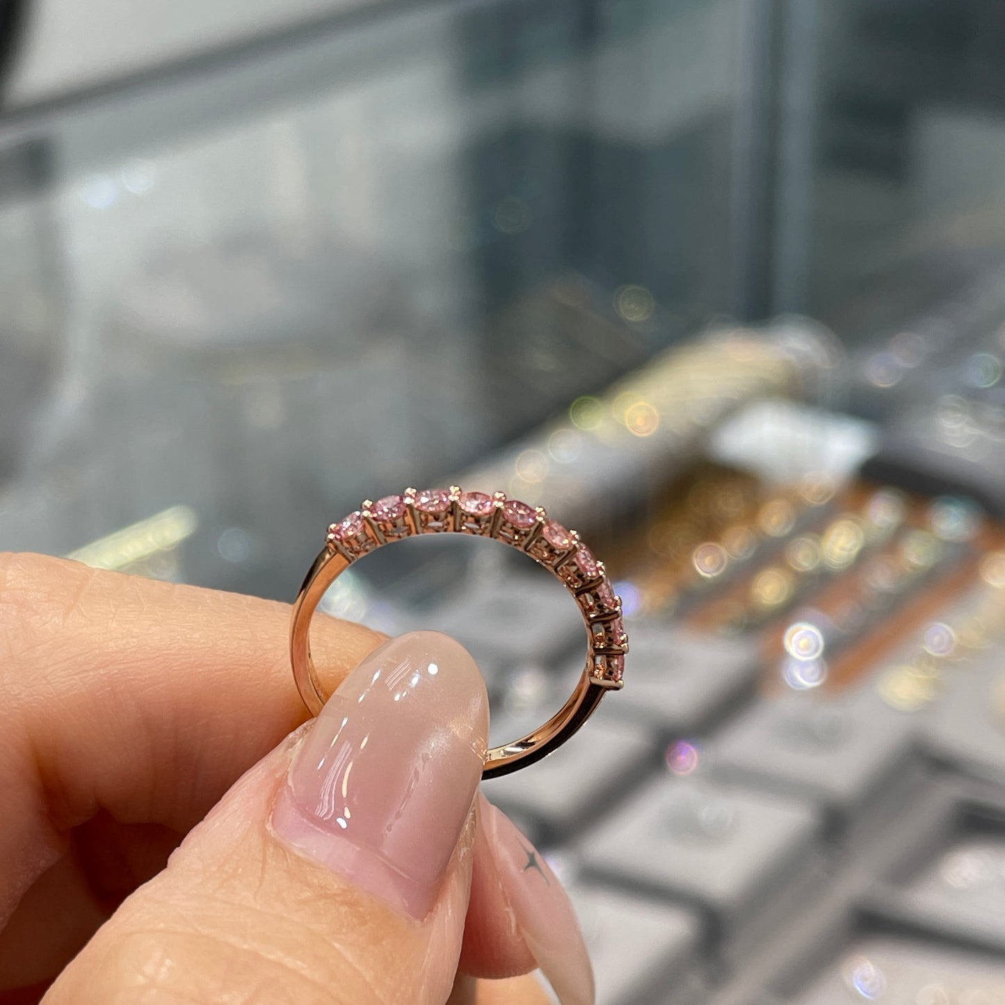 Lab pink diamond round 0.4ct half eternity ring