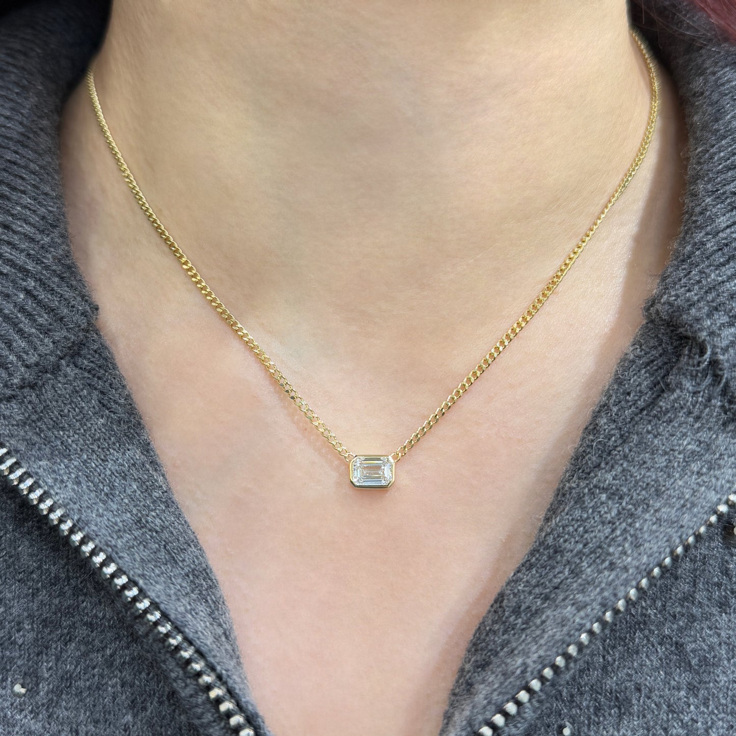 Lab diamond Emerald cut 1ct bezel 1.8mm Cuban necklace