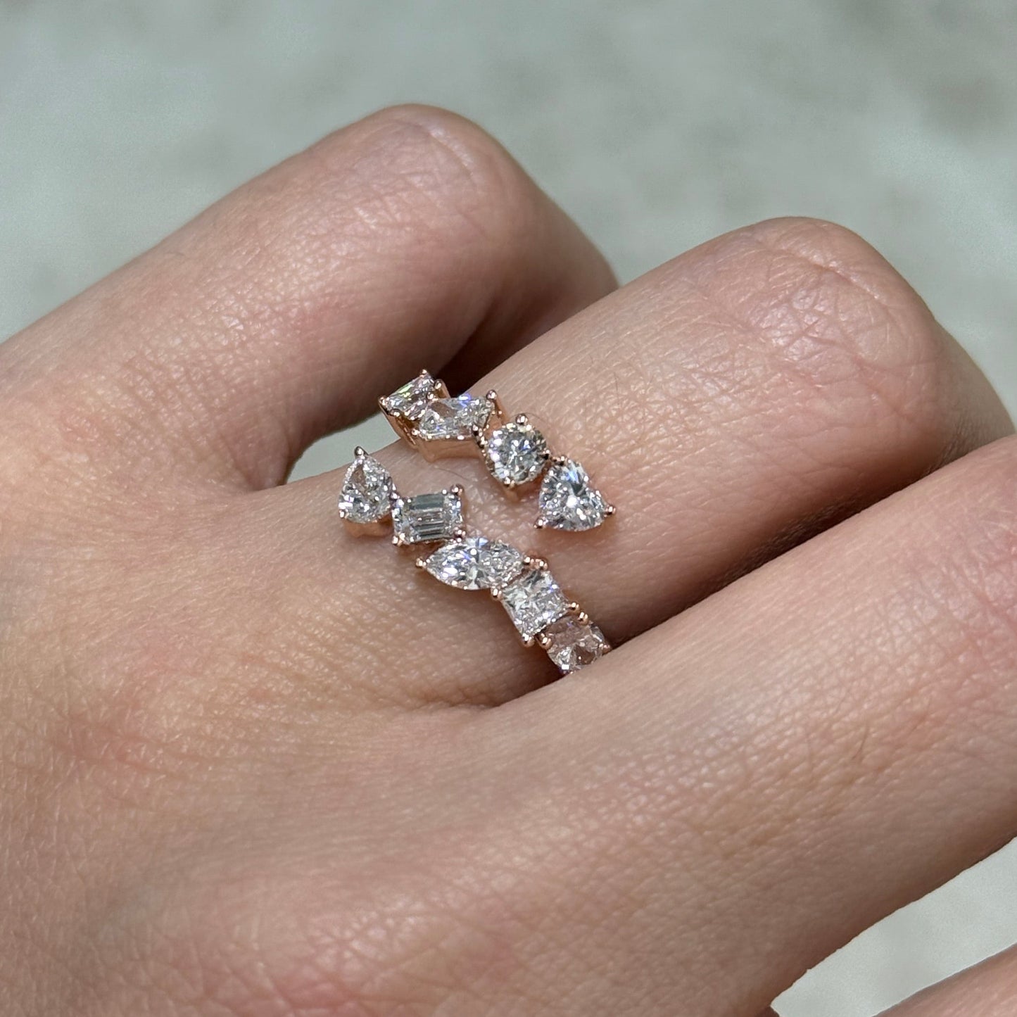 Lab diamond multi shaped 1.35ct irregular open ring