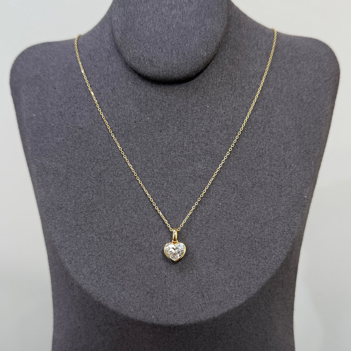 Lab diamond heart shape 1ct bezel open clip pendant