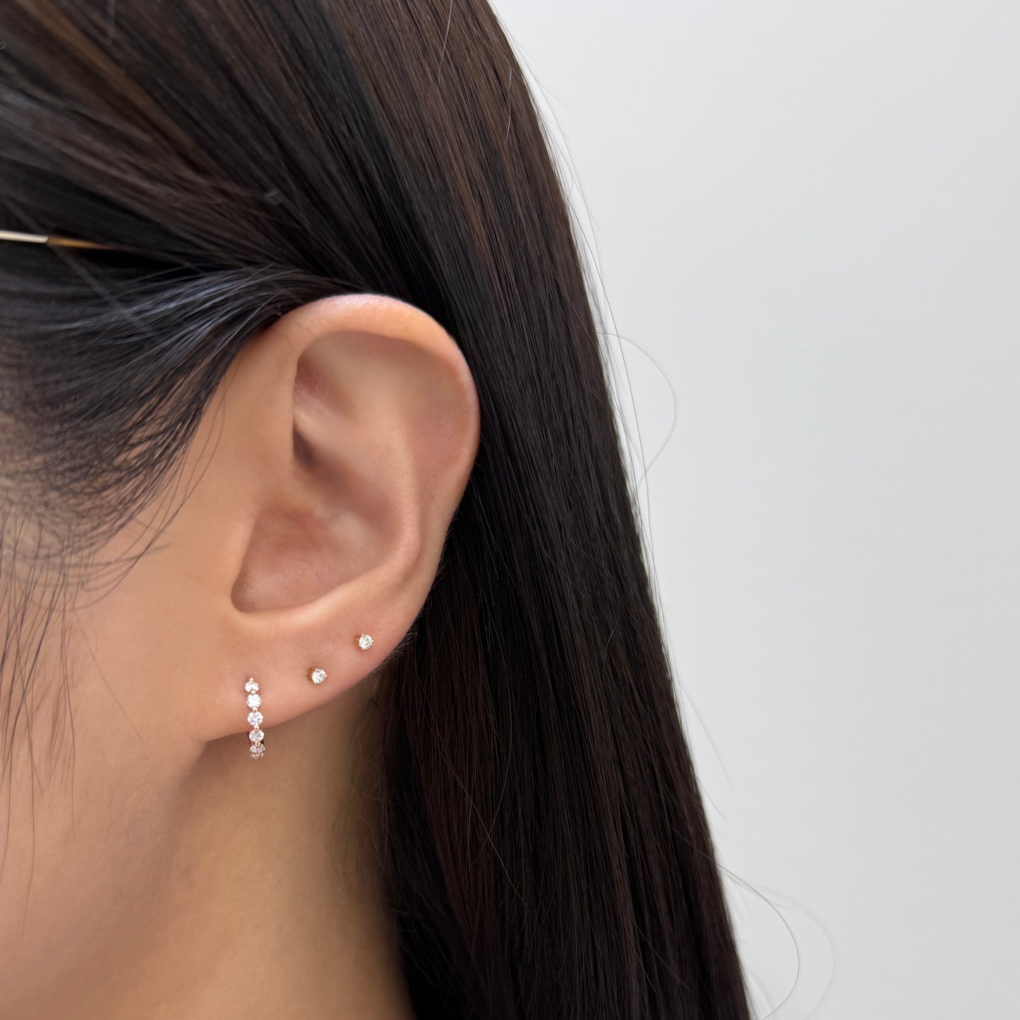 Lab diamond Round 0.18ct single prong 7mm hoop earring-each