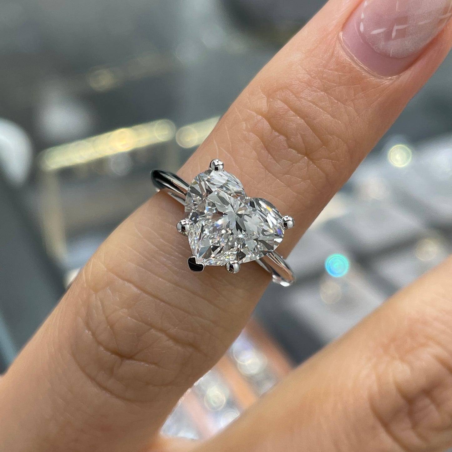 IGI Lab diamond heart shape 3ct five-prong solitaire ring