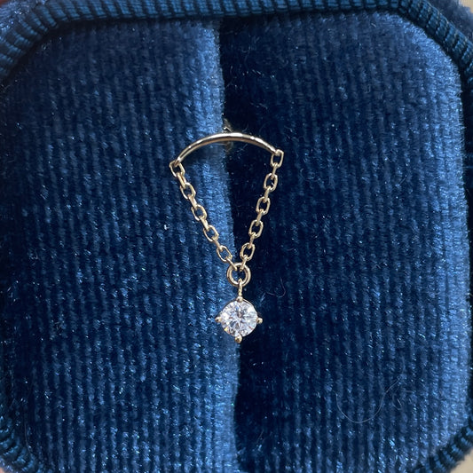 Lab diamond round 0.1ct curve bar dangling chain stud earring - each