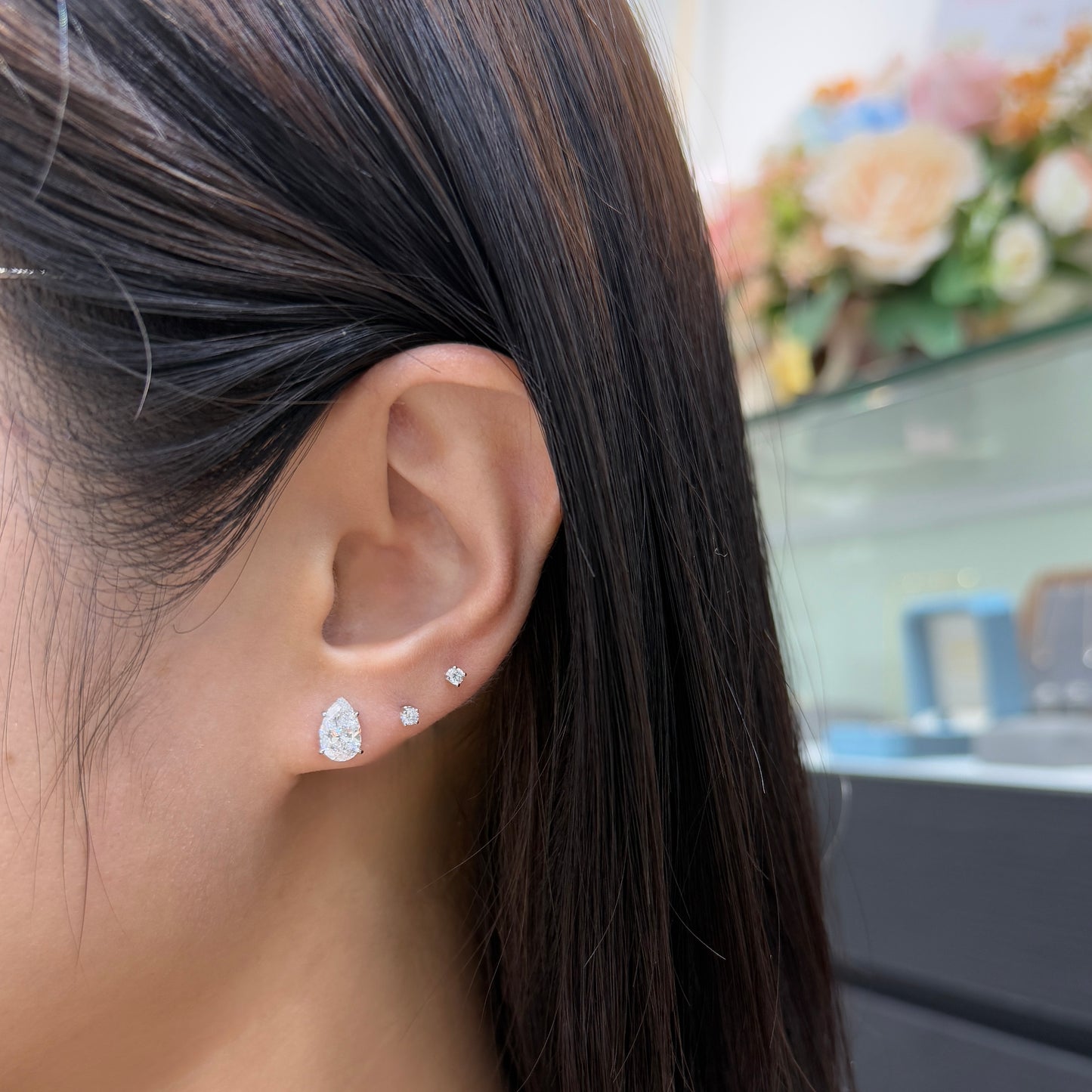 Lab diamond pear 2ct four-prong stud earrings-pair