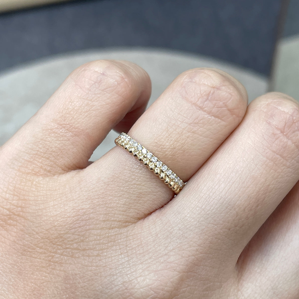9k Lab diamond round 0.35ct milgrain dewdrop full eternity ring