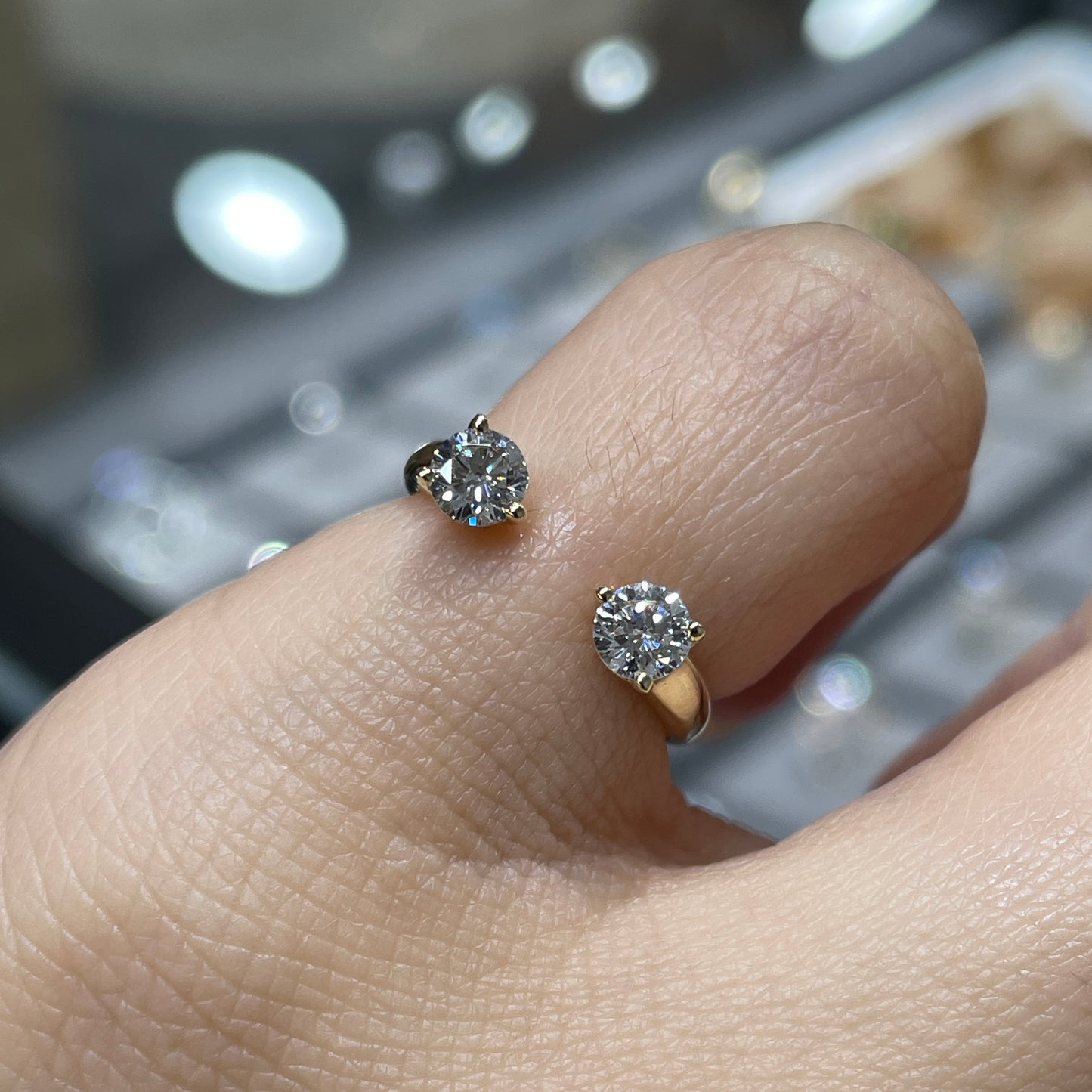 9K Lab diamond Round 0.4ct duo invisible open pinky ring