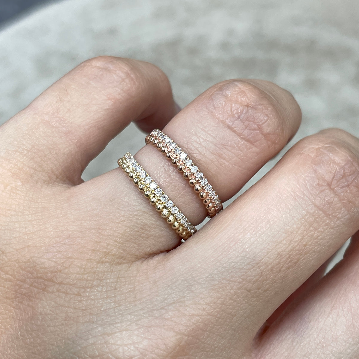 9k Lab diamond round 0.35ct milgrain dewdrop full eternity ring