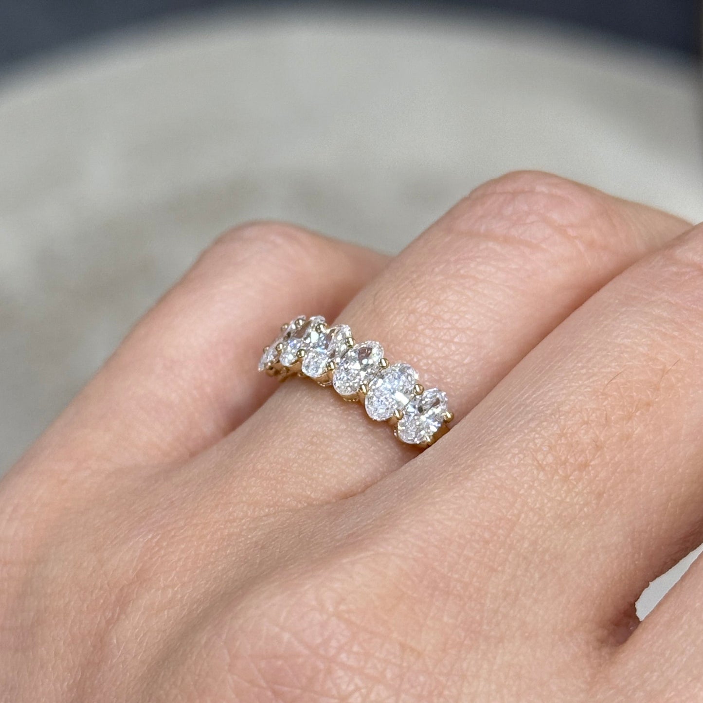 14K Lab diamond oval shape 1.3ct half eternity ring
