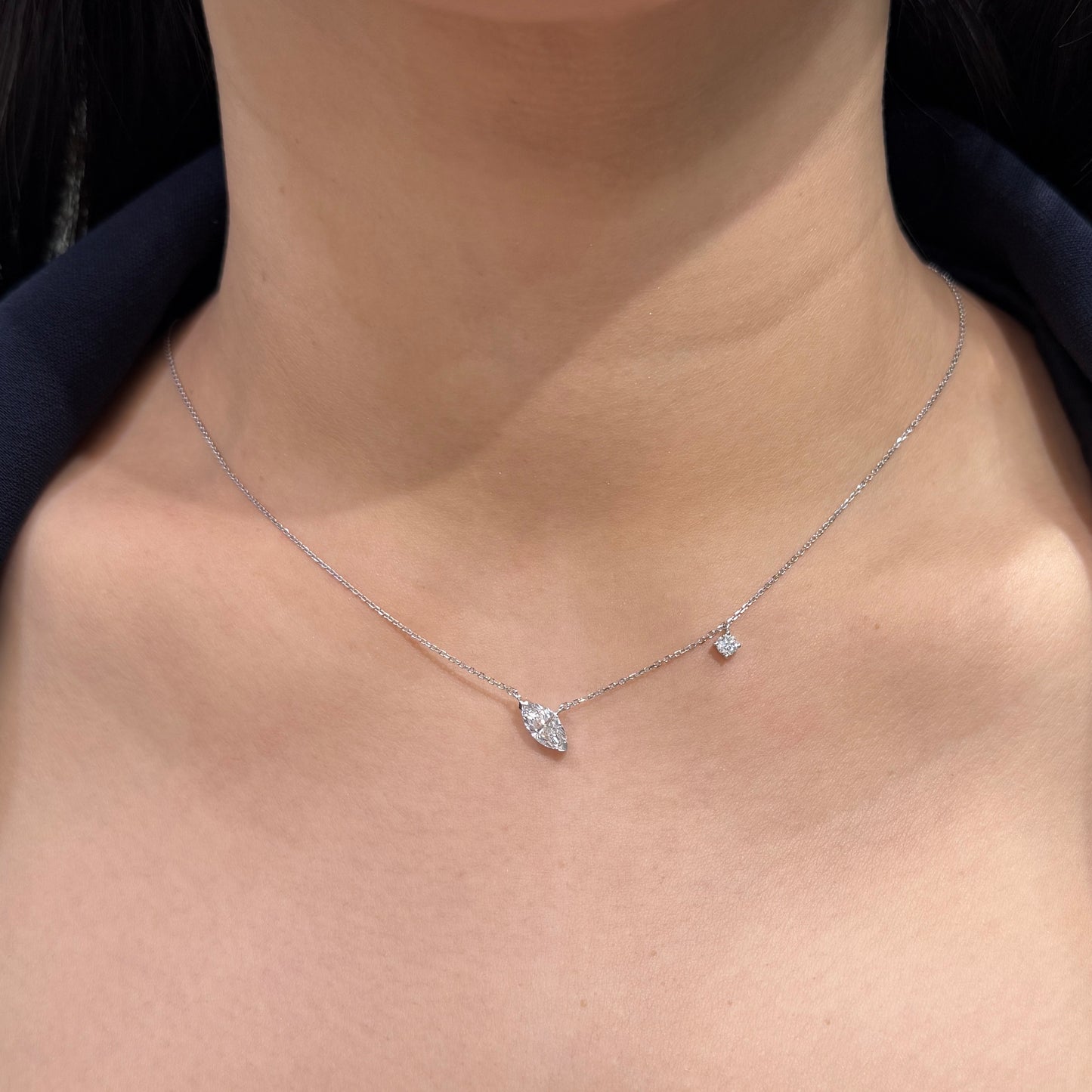 Lab diamond Marquise shape 0.8ct with little diamond necklace