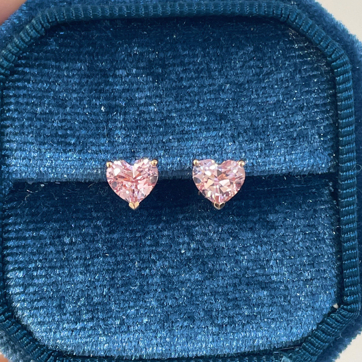 Lab pink sapphire  heart 1.7 ct stud Earrings-each