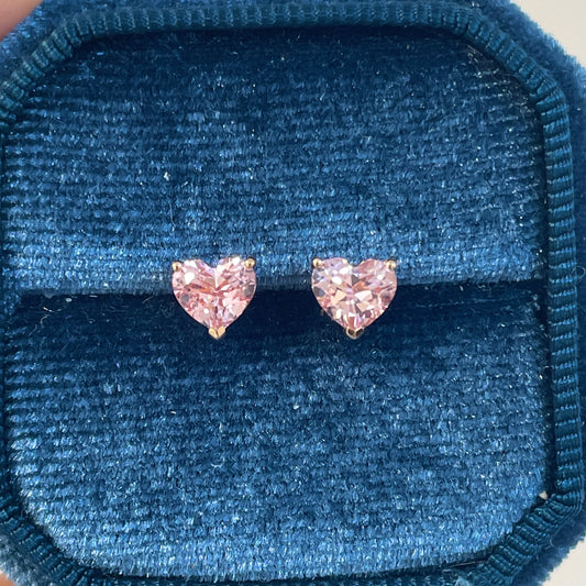 Lab pink sapphire  heart 1.7 ct stud Earrings-each