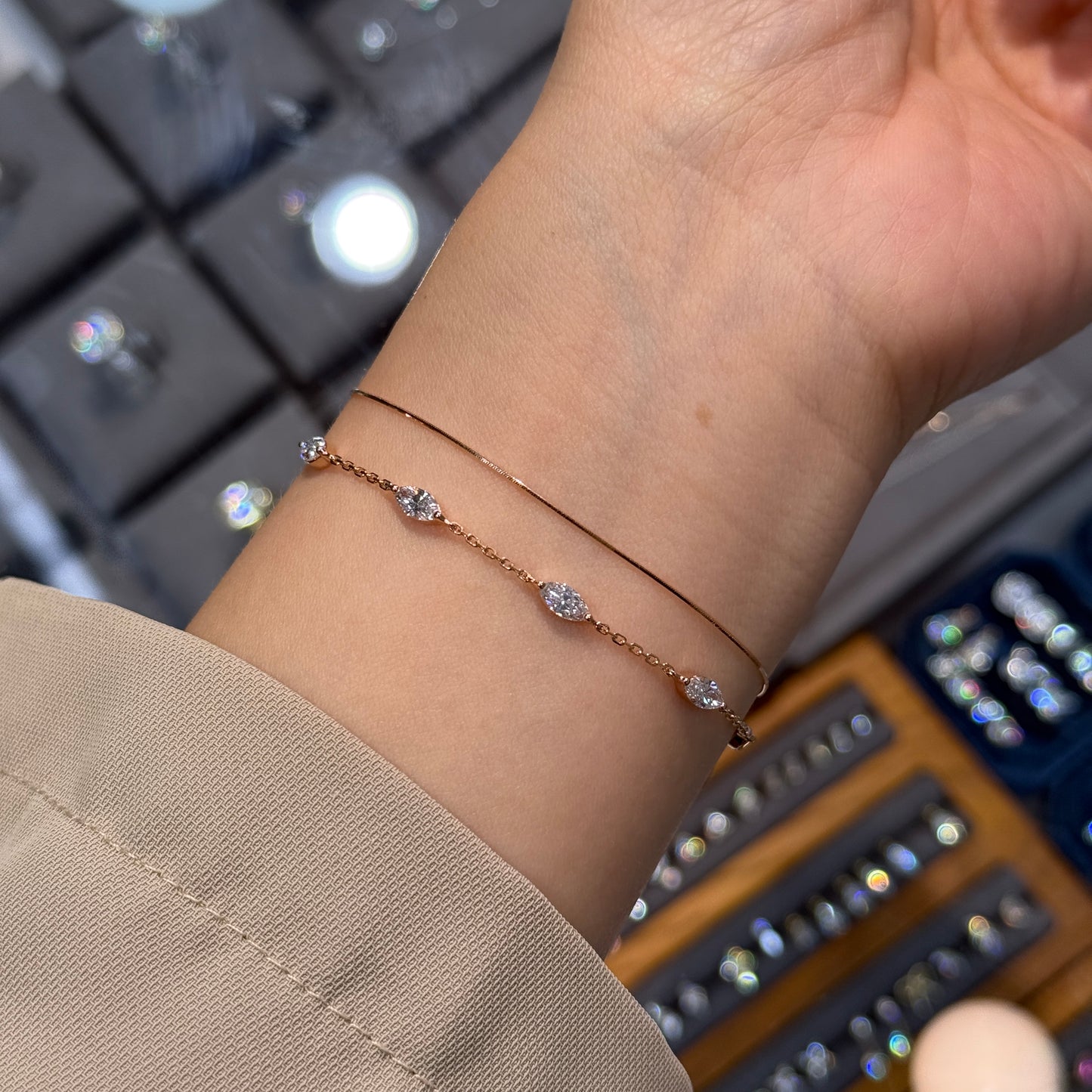 Lab diamond marquise shape 1ct five stone bracelet bracelet