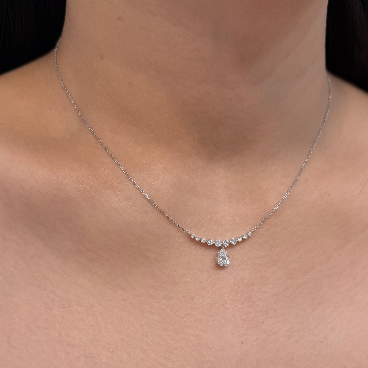14k Lab diamond pear and round 1ct with smile necklace