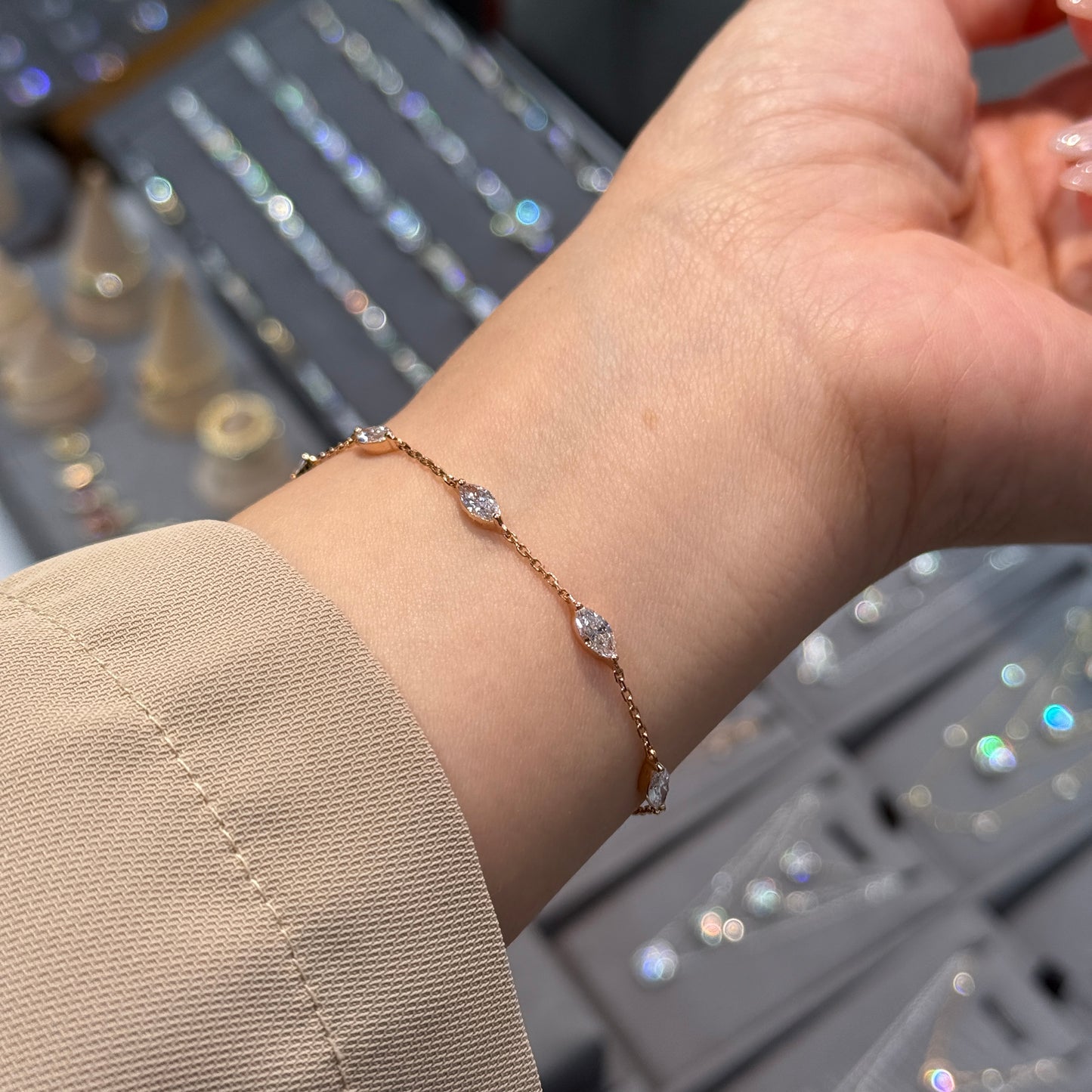 Lab diamond marquise shape 1ct five stone bracelet bracelet