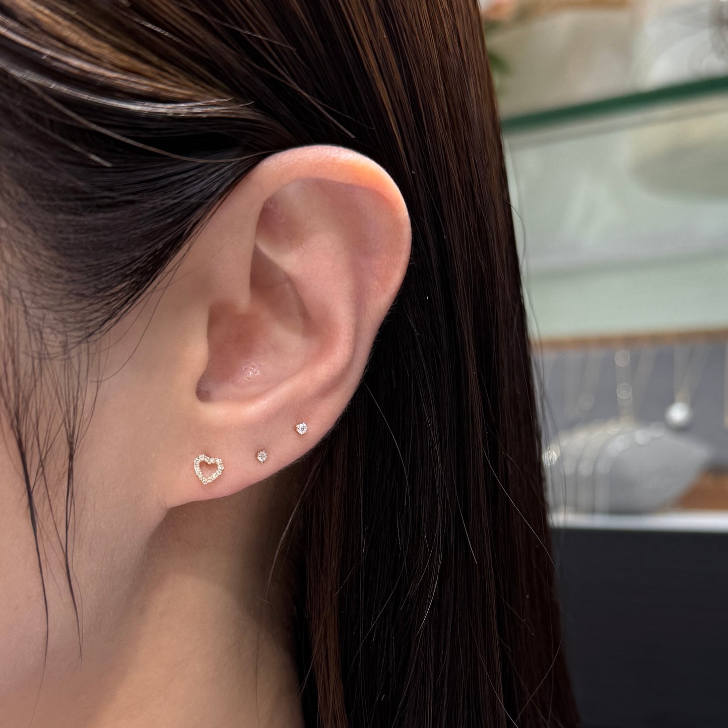 Lab diamond open heart stud earring-each