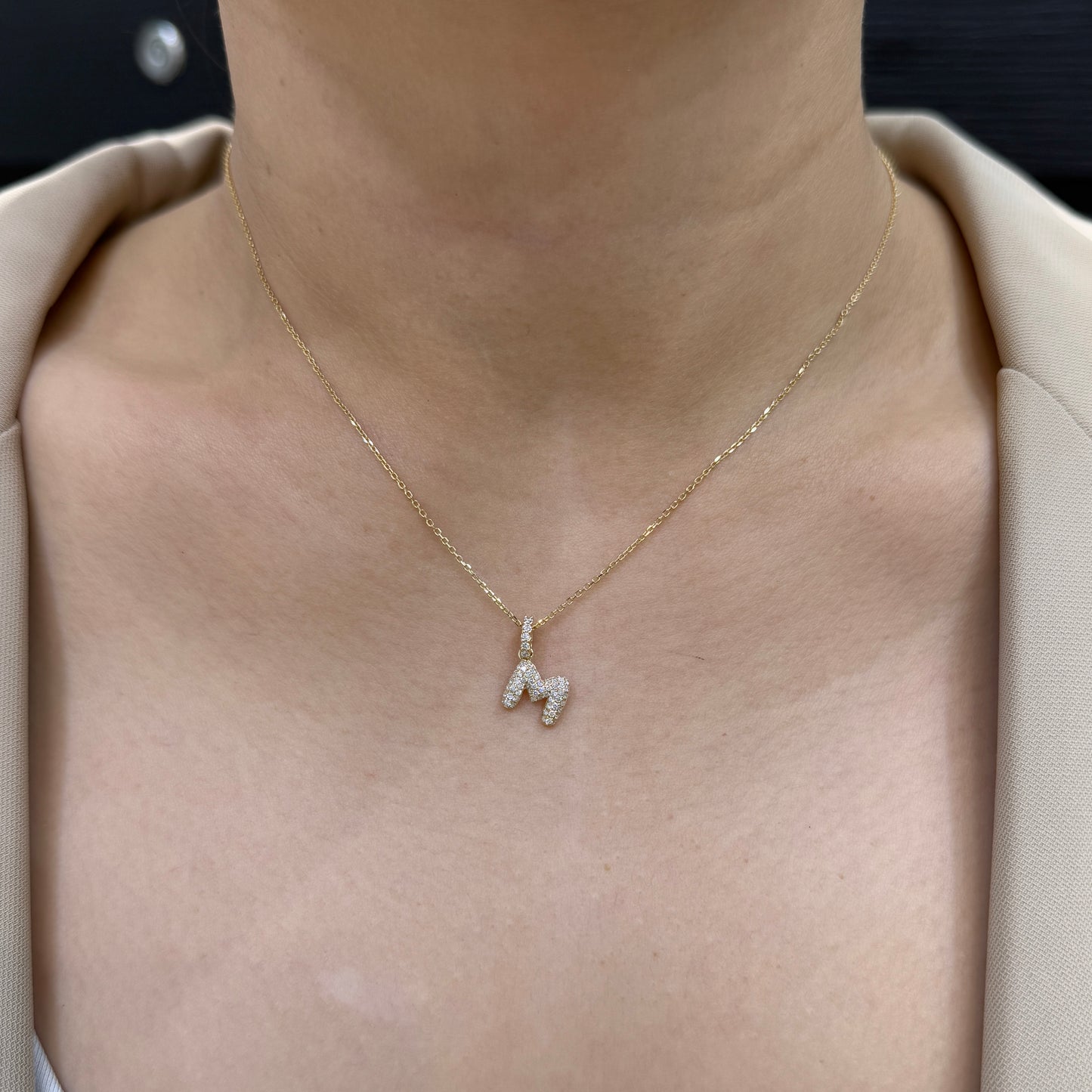 Lab diamond  baby bubble initial open clip pendant