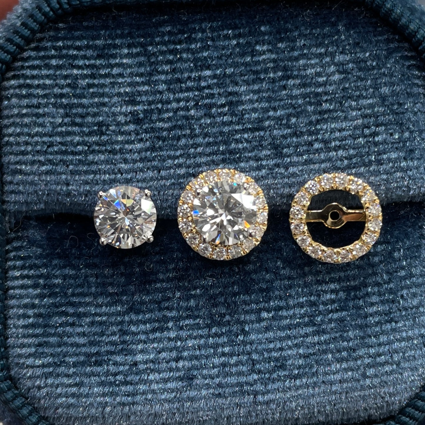 Lab diamond round 1.6ct with two tone removable halo jacket earrings-pair