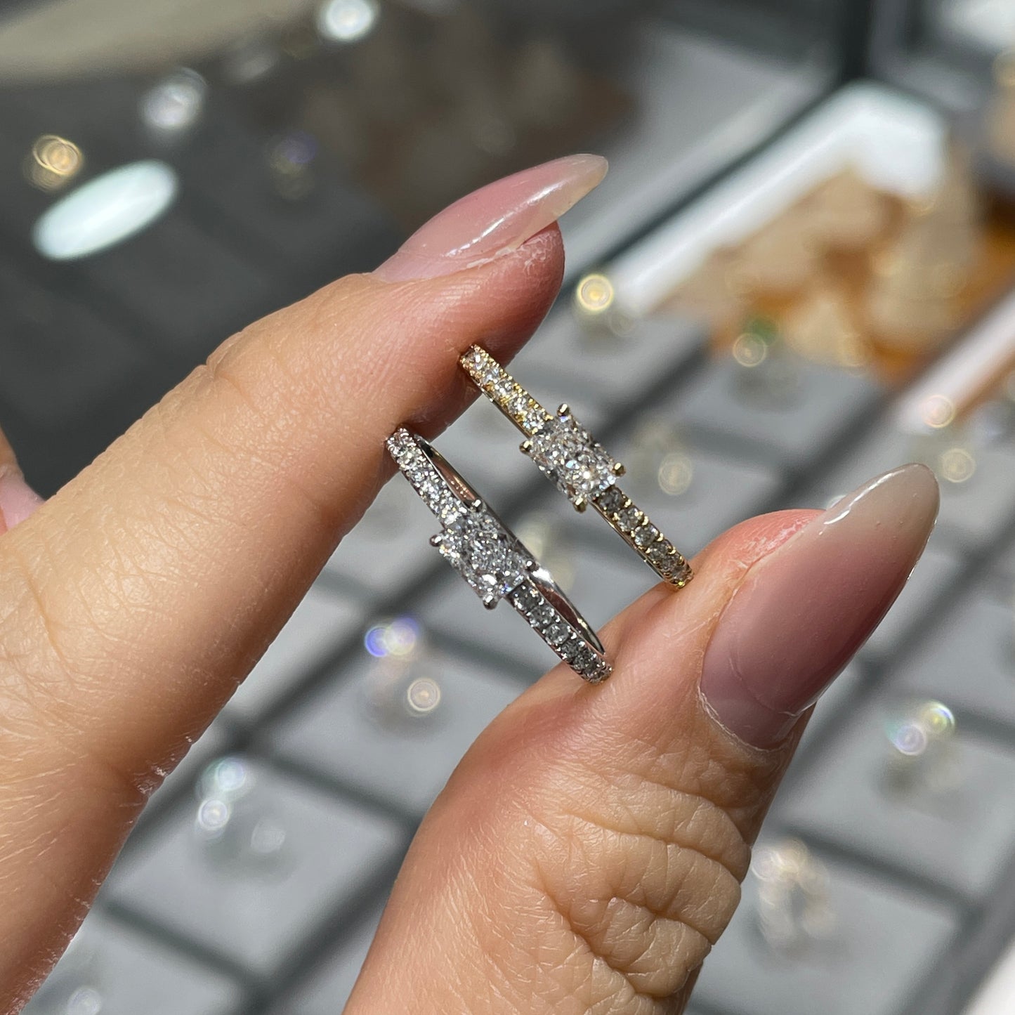 Lab diamond Radiant cut 0.5ct four-prong pave ring